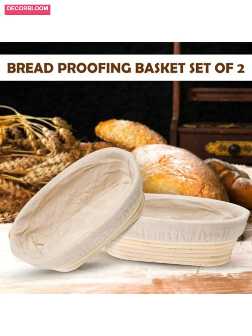 Sourdough Bread Proofing Basket Set of 2 Oval Rattan Dough Rising Bowls with